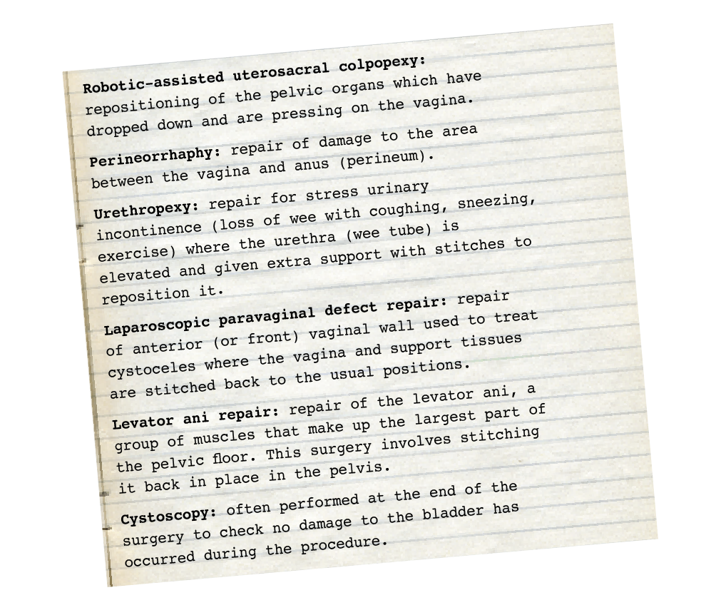 Details of Julianne's surgery